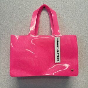 NWT STONEY CLOVER LANE JELLY TOTE BAG IN SPARKLY BUBBLEGUM PINK